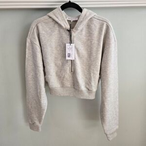 WEWOREWHAT Heather Gray Cropped 1/2 Zip Hoodie NWT Small